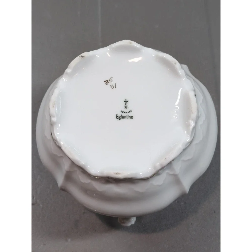 Antique Hermann Ohme Eglantine Porcelain Covered Sugar Bowl Germany Floral Gold